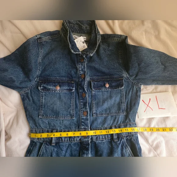 Zara Z1975 FRONT POCKETS DENIM JUMPSUIT Sz XL BNWT - Picture 6 of 11